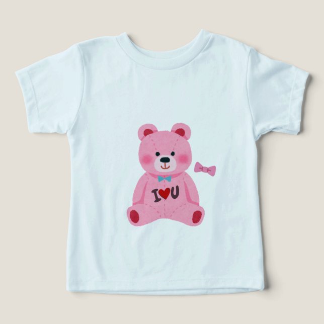Camiseta Bebê Eu Te Amo Urso de Pelúcia Rosa (Design frontal)