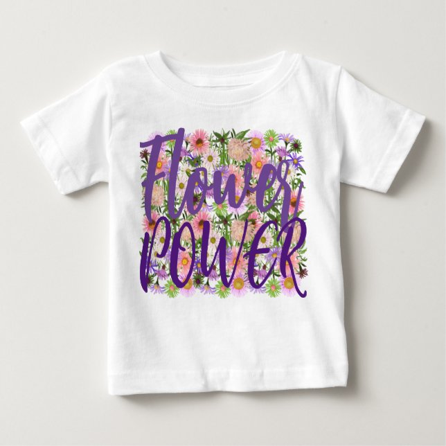 Camiseta bebê flower power roxa atitude boho (Frente)