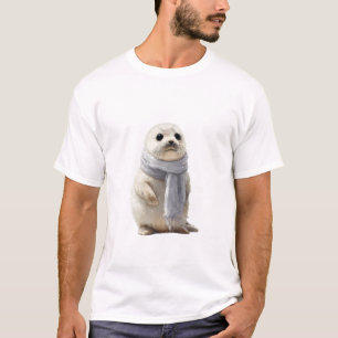 Camiseta Bebê Foca Adorável em um Cachecol Aconchegante