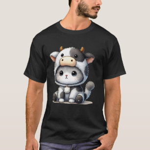 Camiseta Bebê Fofo Gato Gatito em Fantasia de Vaca Mia Vaca