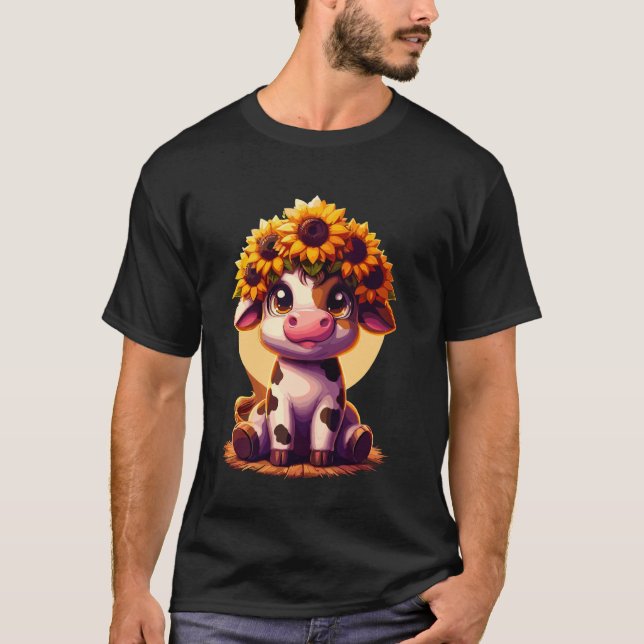 Camiseta Bebê Fofo Vaca das Terras Altas Com Bezerro de Gir (Frente)