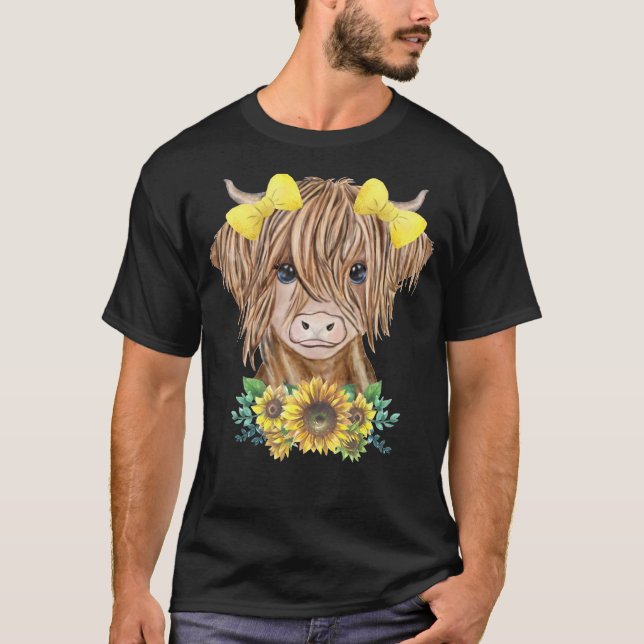 Camiseta Bebê Fofo Vaca das Terras Altas Com Bezerro de Gir (Frente)