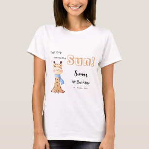 Camiseta Bebê Girafa Fofa Aniversário de 1 Ano Família