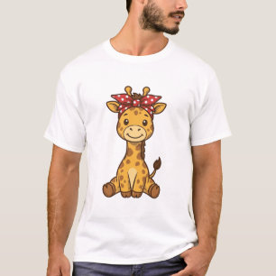 Camiseta Bebê Girafa Fofa com Laço Design Vetorial Vintage_
