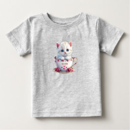 Camiseta Bebê Kitten em Xícara Flores Rosa