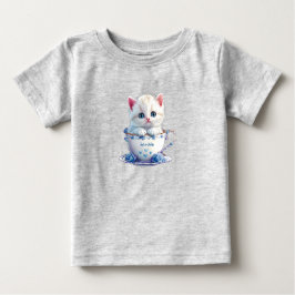 Camiseta Bebê Kitten in Cup Blue Flowers
