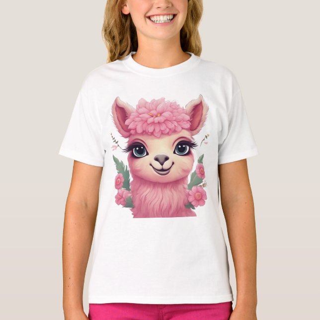 Camiseta Bebê Lama Sorriso Rosa (Frente)