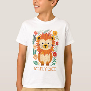Camiseta Bebê Leão Colorido Folha Flores