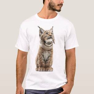 Camiseta Bebê Lince Adorável usando Cachecol de Tricô