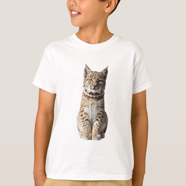 Camiseta Bebê Lince Fofo com Ilustração de Cachecol Xadrez  (Frente)