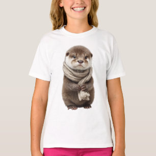 Camiseta Bebê Lontra com Cachecol Bege Crianças