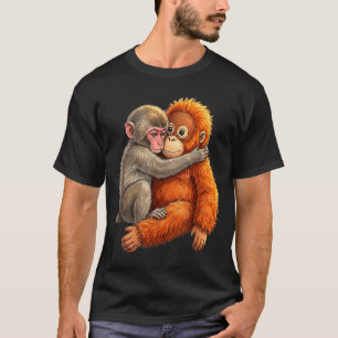 Camiseta Bebê macaco abraçando macaco fofo de pelúcia
