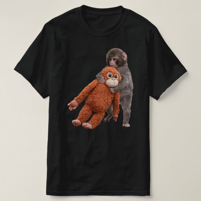 Camiseta Bebê Macaco Abraçando Urso Macaco Fofo Trocadilho (Frente do Design)