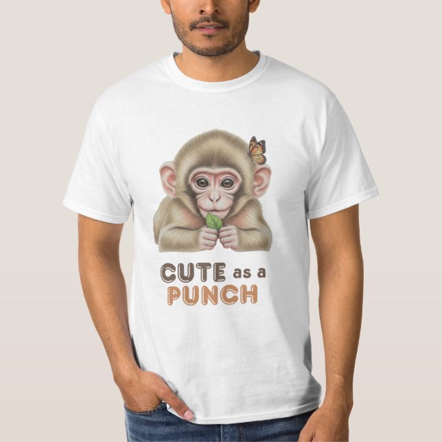 Camiseta Bebê Macaco Fofo como um Soco com Borboleta  (Frente)