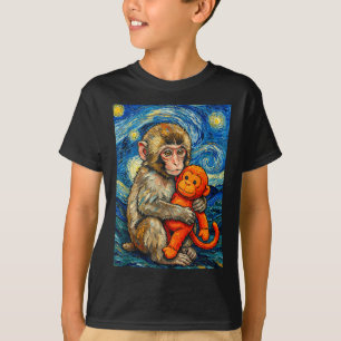 Camiseta Bebê macaco fofo meme soco noite estrelada van gog