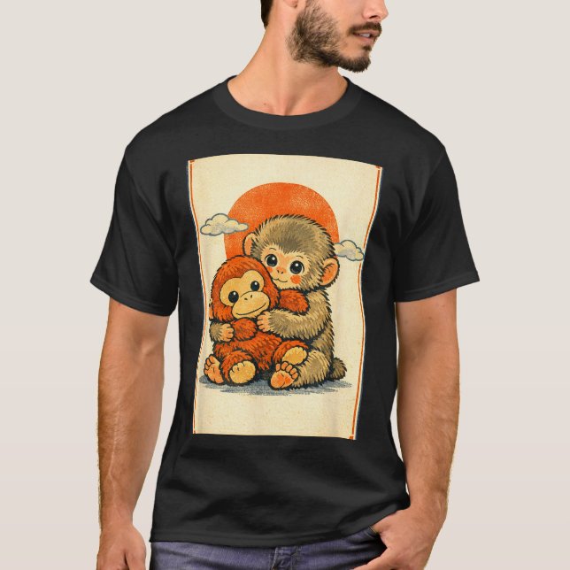 Camiseta Bebê macaco kawaii fofo macaco japonês ukiyo-e (Frente)