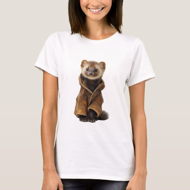 Camiseta Bebê Marta Fofo em Casaco de Couro Marrom (Frente)