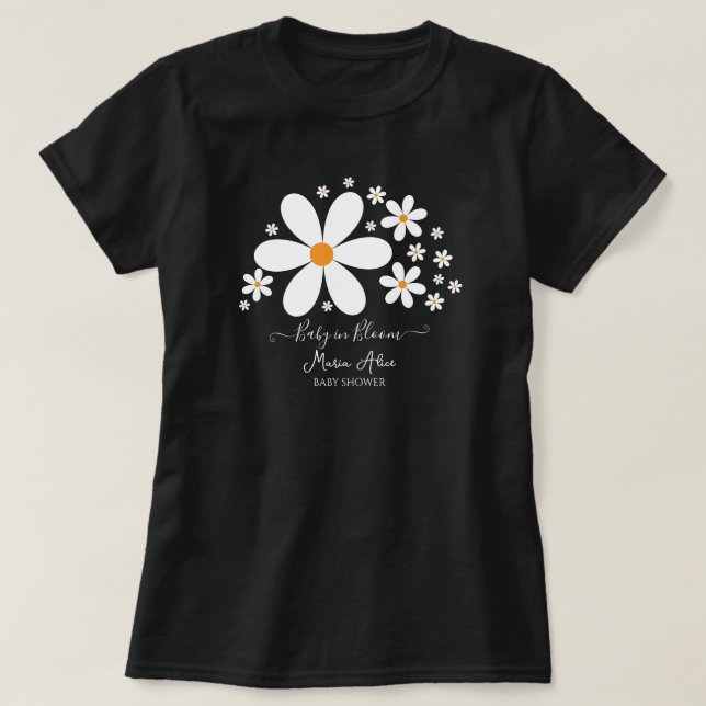 Camiseta Bebê no Bloom White Daisy Chá de fraldas (Frente do Design)