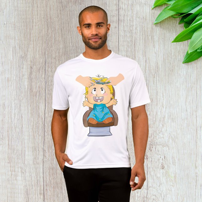 Camiseta Bebê obtendo corte de cabelo Crianças Engraçadas B (Criador carregado)