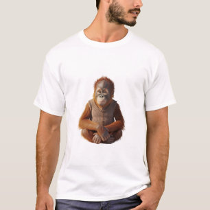 Camiseta Bebê Orangotango Adorável em Colete de Tricô