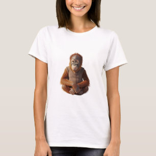 Camiseta Bebê Orangotango Adorável em Colete de Tricô