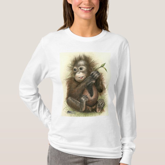 Camiseta Bebê Orangotango Com Folhas (Frente)