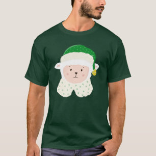 Camiseta Bebê Ovelha de Natal Usando Chapéu de Elfo