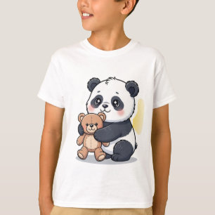 Camiseta Bebê Panda Adorável Abraçando Urso de Pelúcia