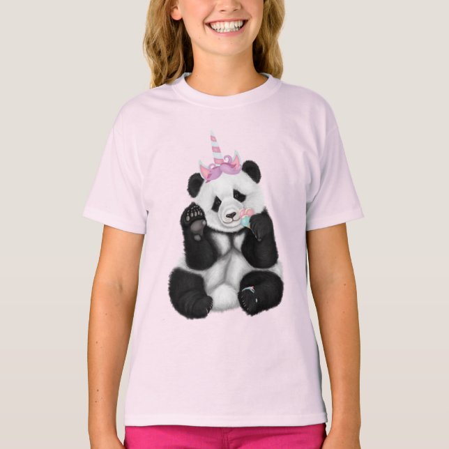 Camiseta Bebê panda com chapéu unicórnio (Frente)
