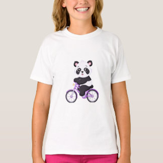 Camiseta Bebê Panda Fofo Andando de Bicicleta Roxa Cartoon