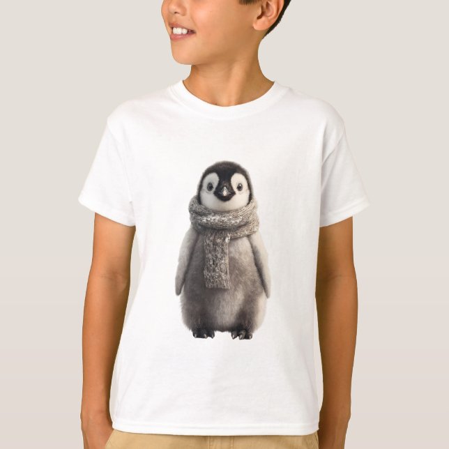 Camiseta Bebê Penguim Cachecol Aconchegante Crianças (Frente)