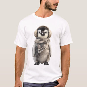 Camiseta Bebê Pinguim Adorável em Roupas de Inverno