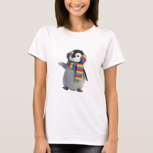 Camiseta Bebê Pinguim Adorável Vestindo Acessórios de Inver