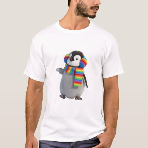 Camiseta Bebê Pinguim Adorável Vestindo Acessórios de Inver