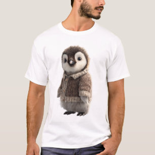 Camiseta Bebê Pinguim Adorável Vestindo um Marrom Tecido Ac