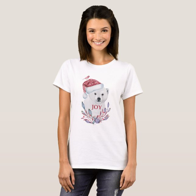 Camiseta Bebê Polar Bear Chapeuzinho Pássaro Alegria no Nat (Frente Completa)