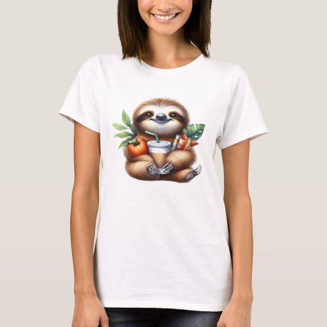 Camiseta Bebê Preguiça Fofo com Café de Abóbora e Panquecas (Frente)