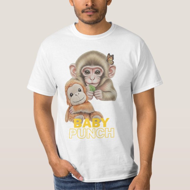 Camiseta Bebê Punch Macaco Fofo com Brinquedo de Pelúcia (Frente)