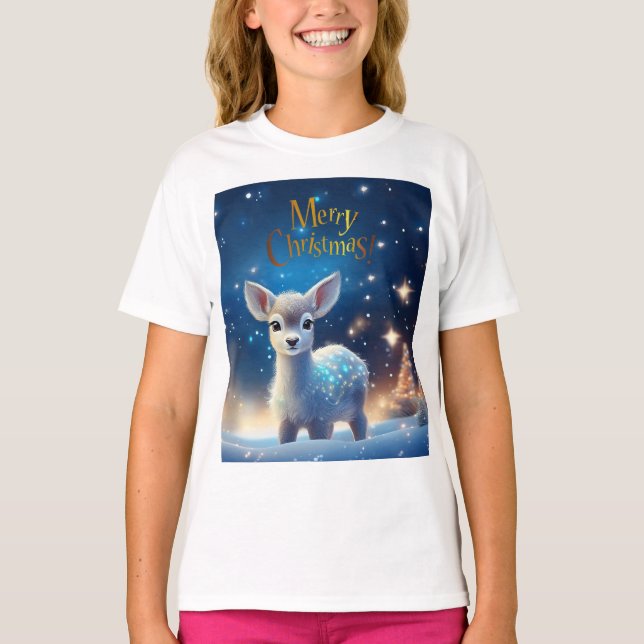Camiseta Bebê Reindeer com Feliz Saudação de Natal (Frente)