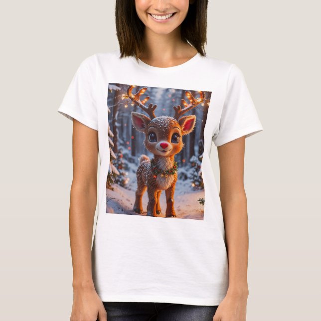 Camiseta Bebê Reindeer Na Floresta De Neve (Frente)