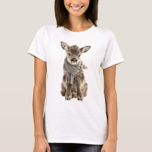 Camiseta Bebê Rena Adorável Usando Cachecol Aconchegante