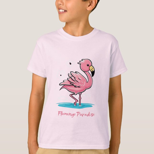 Camiseta Bebê rosa Flamingo na Água (Frente)