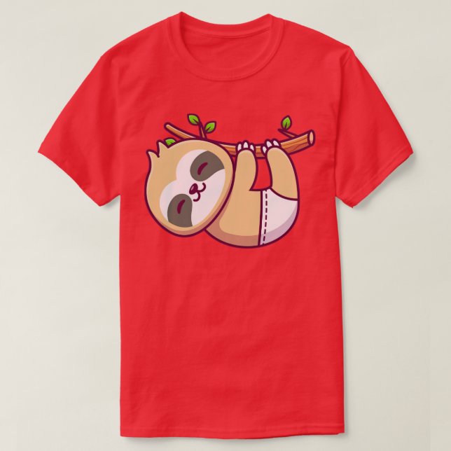 Camiseta Bebê Sloth Prendendo Na Árvore E Vestindo A Roupa  (Frente do Design)