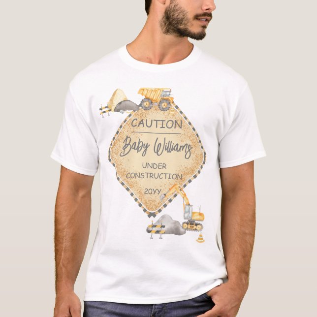Camiseta Bebê sob construção - Chá de fraldas de Truck Boy (Frente)
