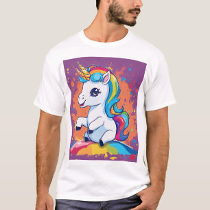 Camiseta Bebê Unicórnio Arco-íris Arte Splash.
