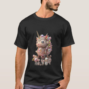 Camiseta Bebê Unicórnio Chique para Boa Sorte, Pérola Rosa