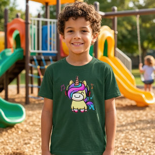 Camiseta Bebê Unicórnio Kawaii Feliz com Fones de Ouvido