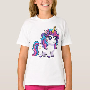 Camiseta Bebê Unicórnio Magico com Crina de Arco-íris Kawai