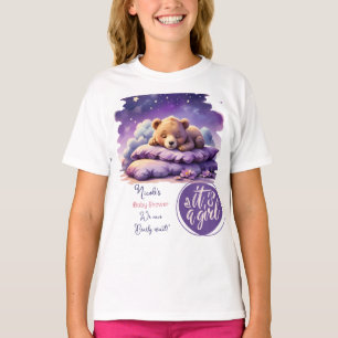 Camiseta Bebê Urso Dormindo Chá de fraldas Roxo Galáxia