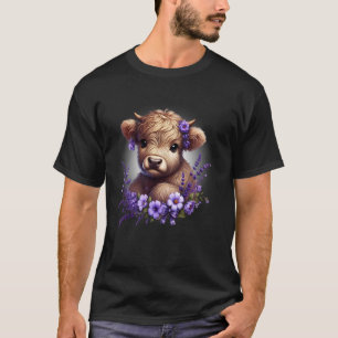 Camiseta Bebê Vaca das Terras Altas Com Flores Roxas Fazend